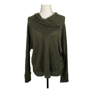 Elan Olive Green Cowl Neck Waffle Weave‎ Long Sleeve Top Sz XL